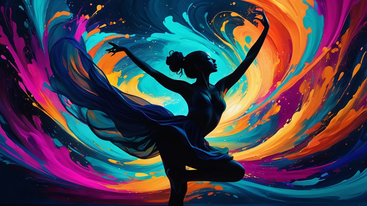 Silhouette of a Dancer Against Colorful Background