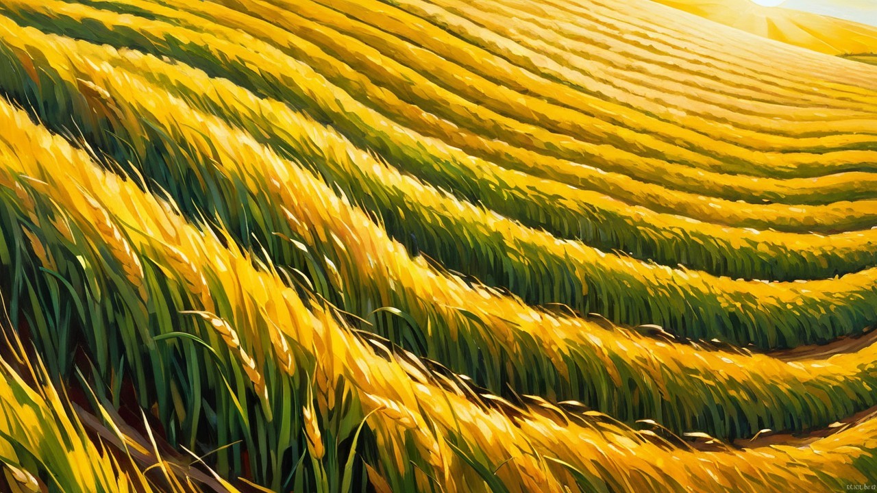 Golden Wheat Landscape with Rolling Hills and Sunlight