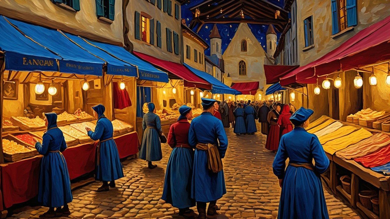 Vibrant Night Market with Traditional Vendors and Stalls