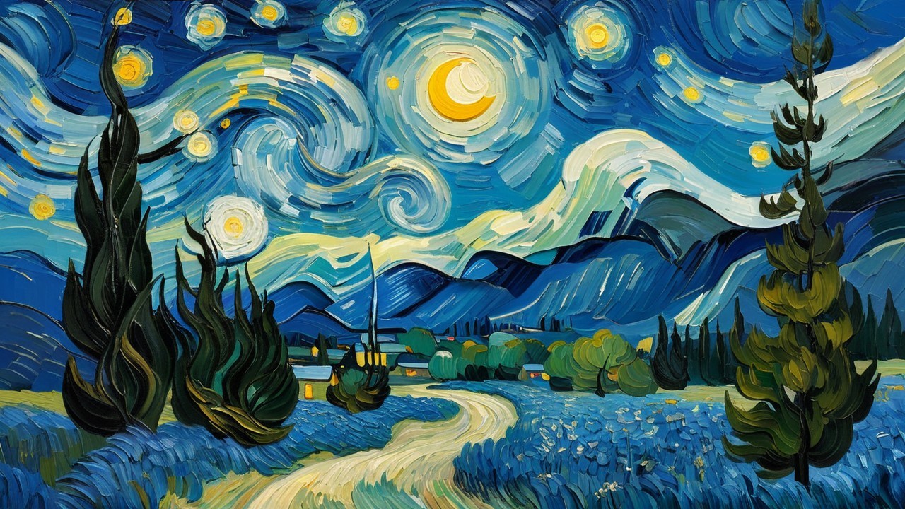 Vibrant Night Sky with Crescent Moon and Stars