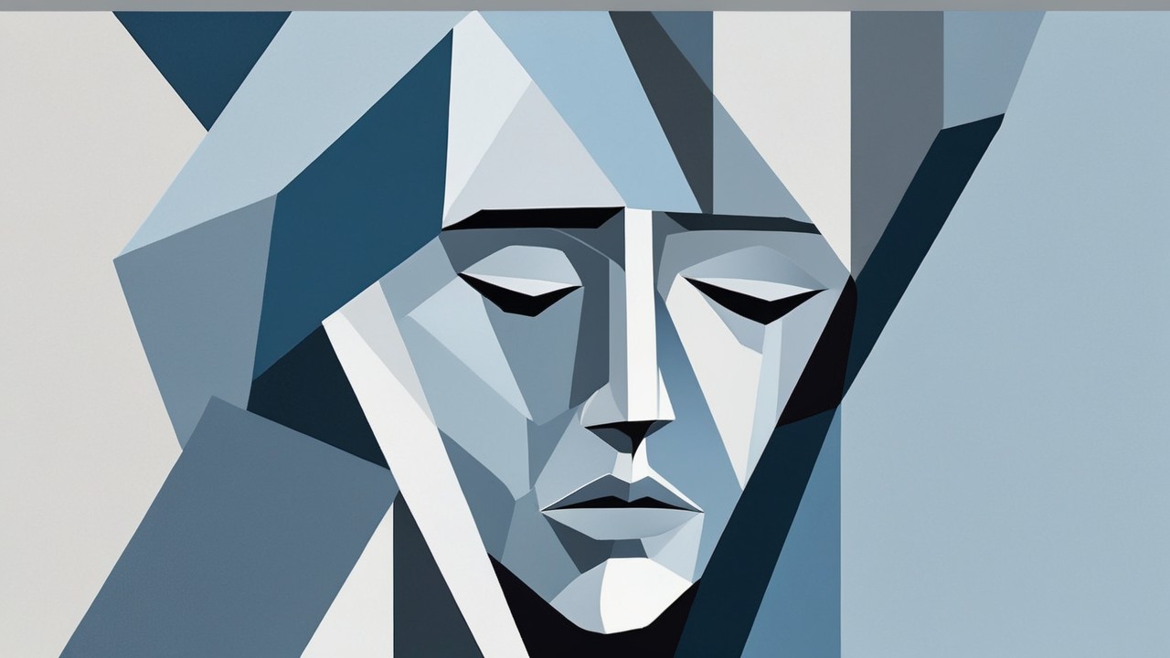 Geometric Blue and Gray Stylized Face Representation