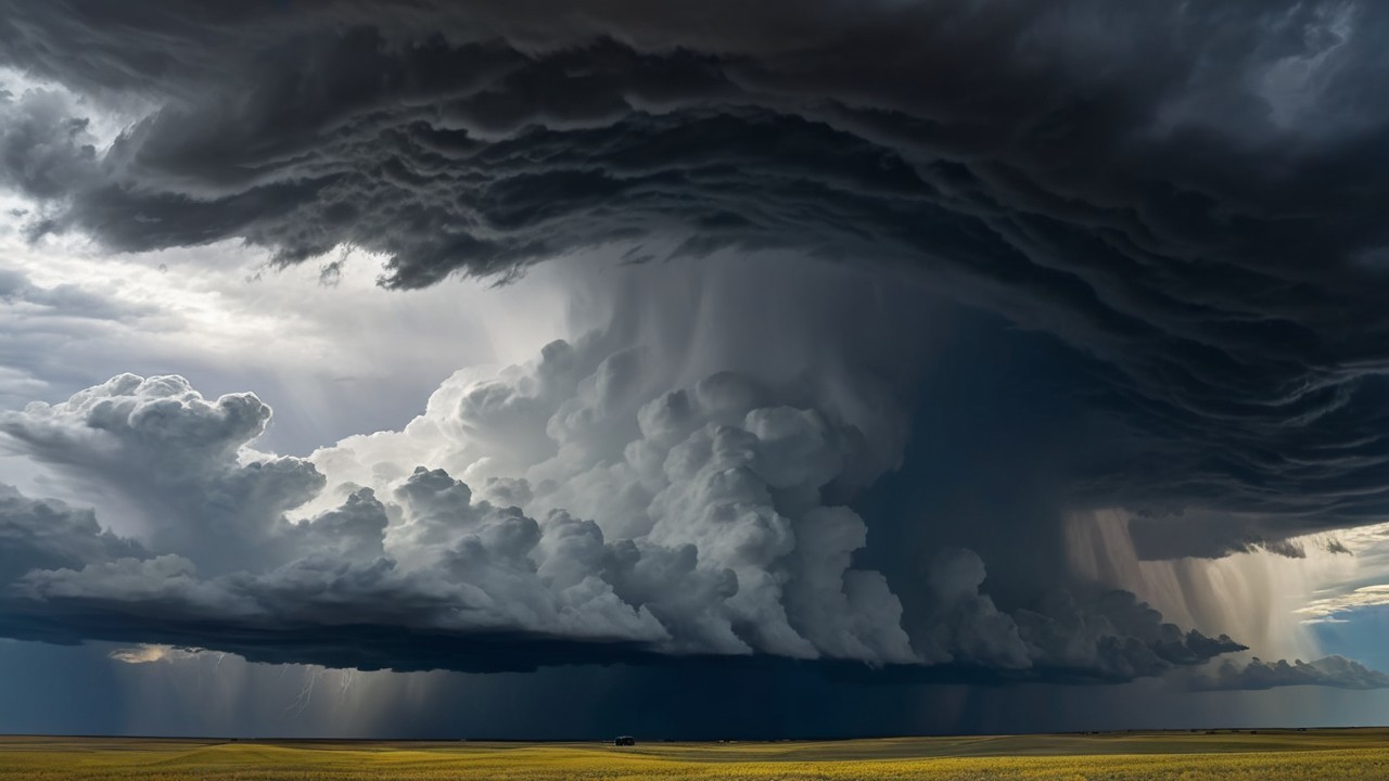 Dramatic Storm Clouds Over Golden Fields Landscape