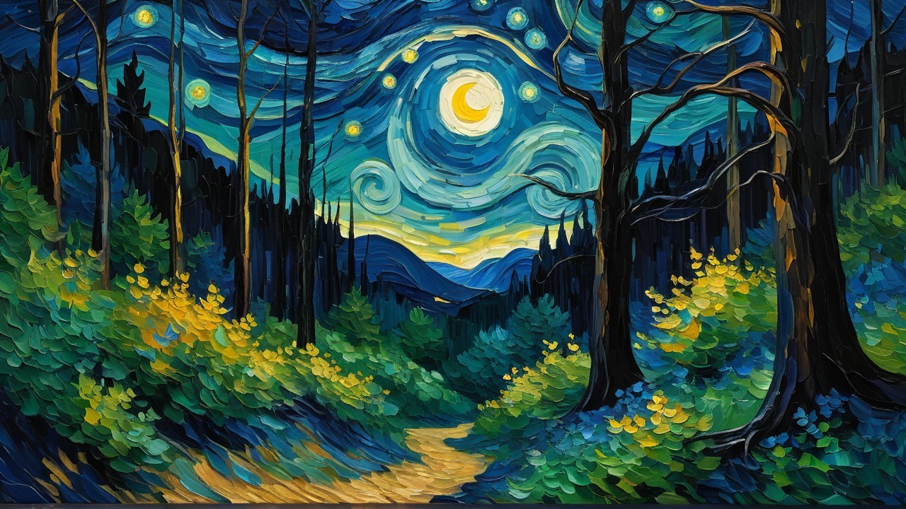 Vibrant Night Sky with Stars and Moon over Landscape