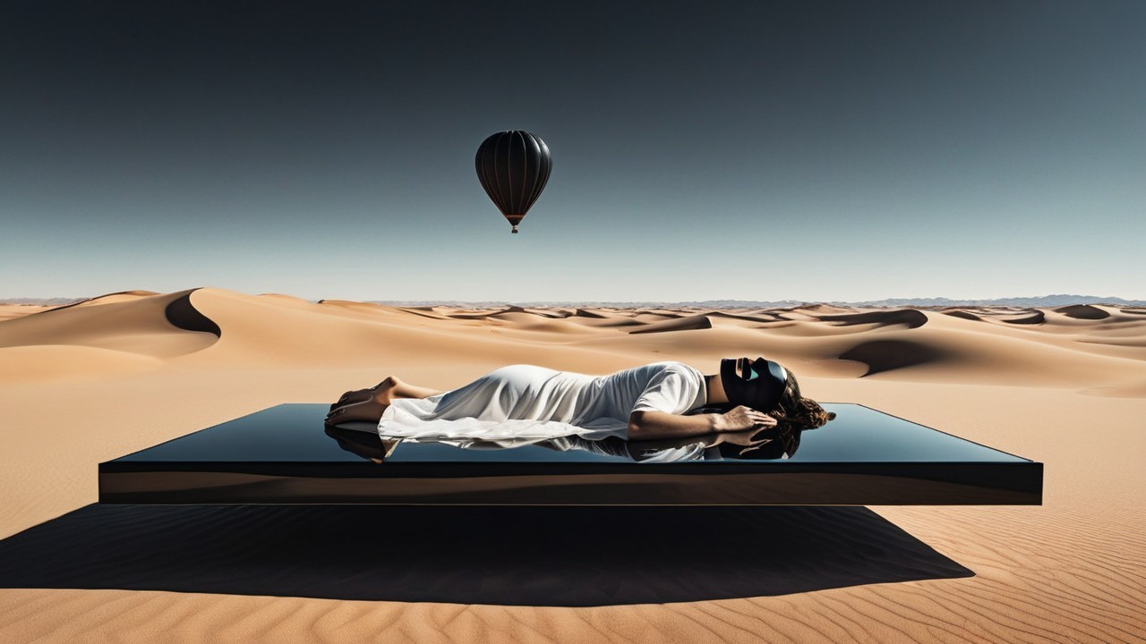 Desert Landscape with Figure on Glass Platform