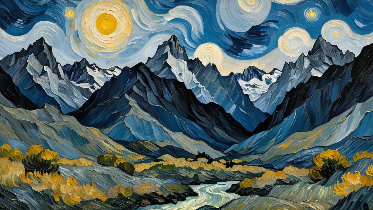 Dramatic Landscape with Mountains and River Scene