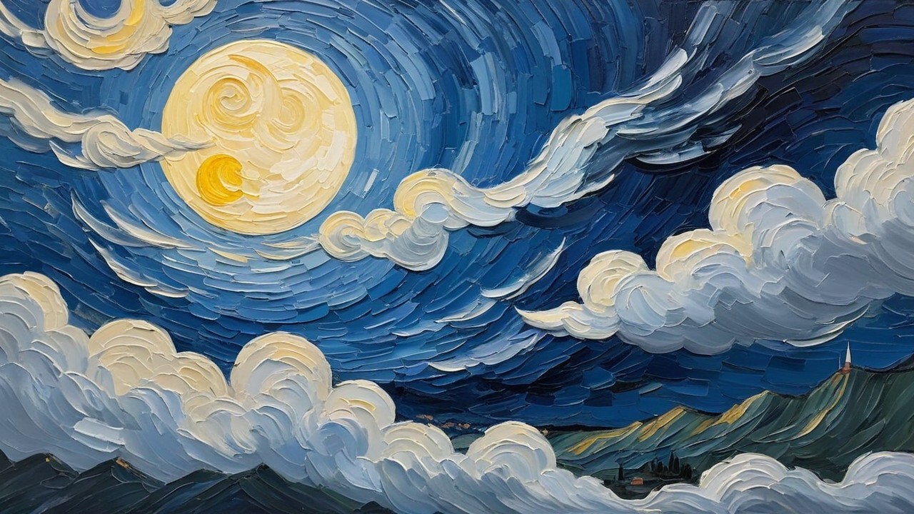 Luminous Moon Over Swirling Night Sky Painting