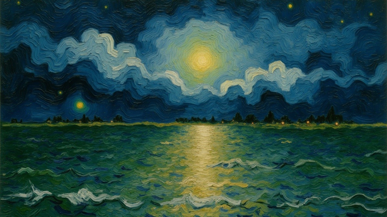 Vibrant Night Sky Over Tranquil Ocean Scene