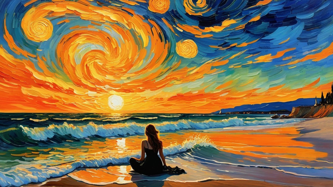 Van Gogh Inspired Painting of a Woman at Sunset