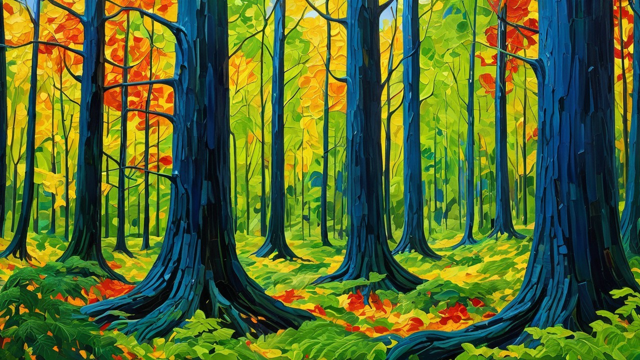 Vibrant Forest Scene with Colorful Autumn Foliage