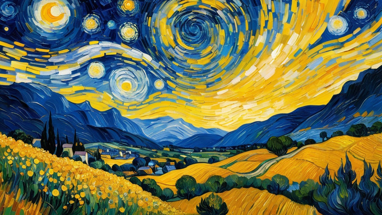 Vibrant Night Scene with Stars and Luminous Moon