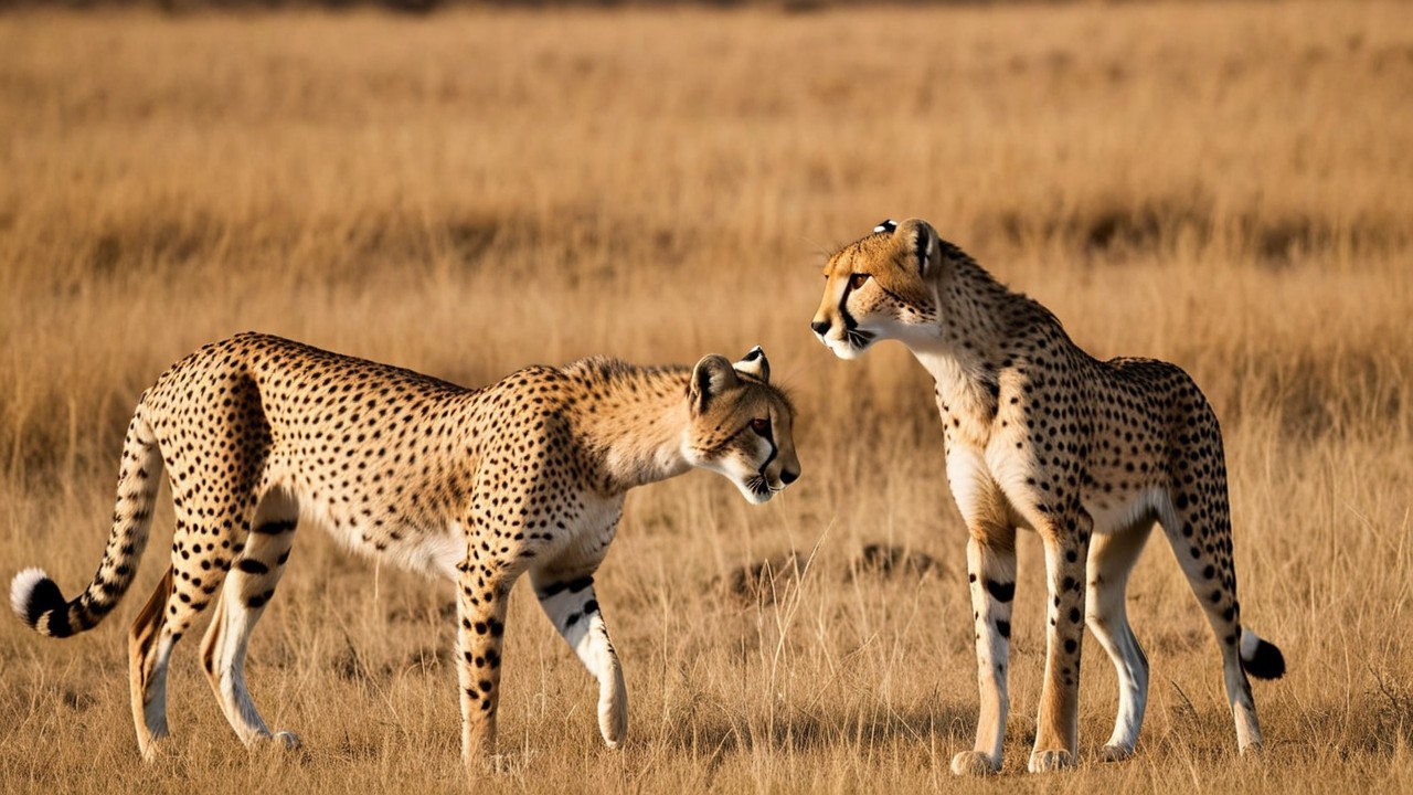 Cheetahs in a Sunlit Savannah Landscape