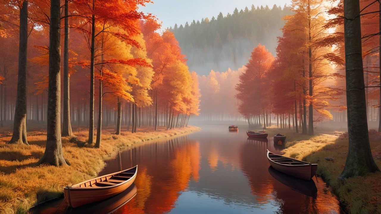 Autumn Landscape with River and Vibrant Trees