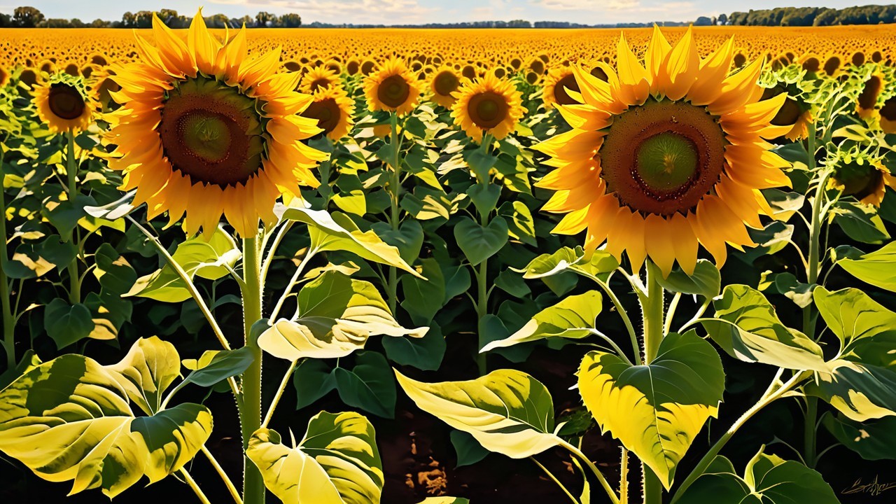 Vibrant Sunflower Field Under Bright Blue Sky