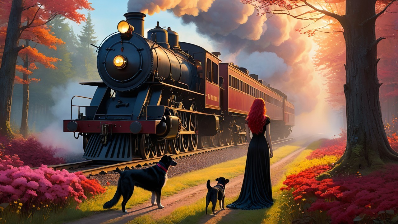 Vintage steam train in vibrant autumn landscape