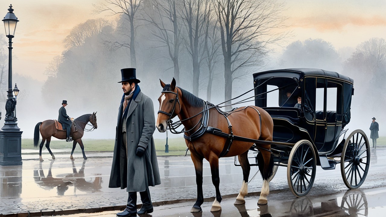 19th Century Landscape with Carriage and Horseman