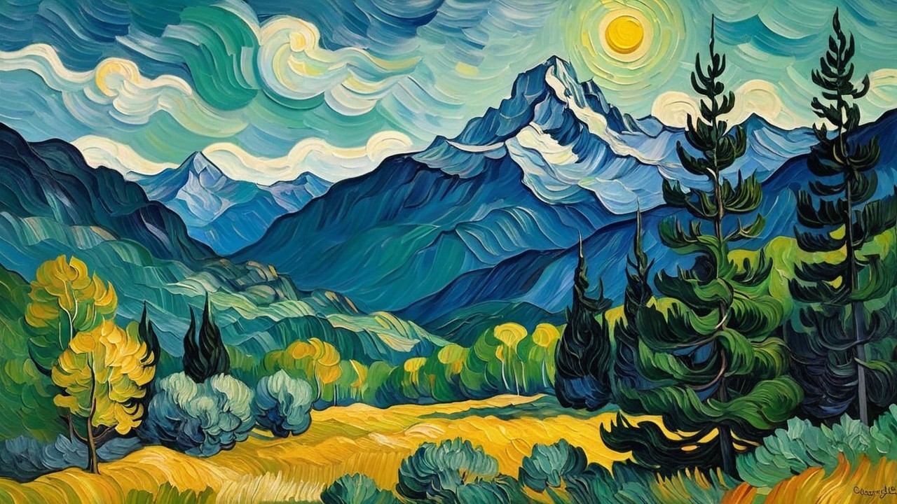 Vibrant Landscape with Majestic Mountains and Sunlight