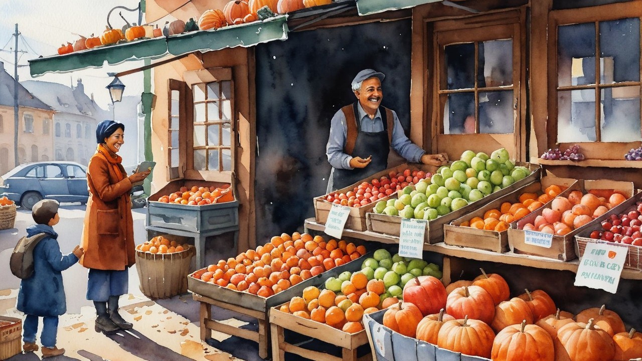 Charming street market with vibrant fruit displays