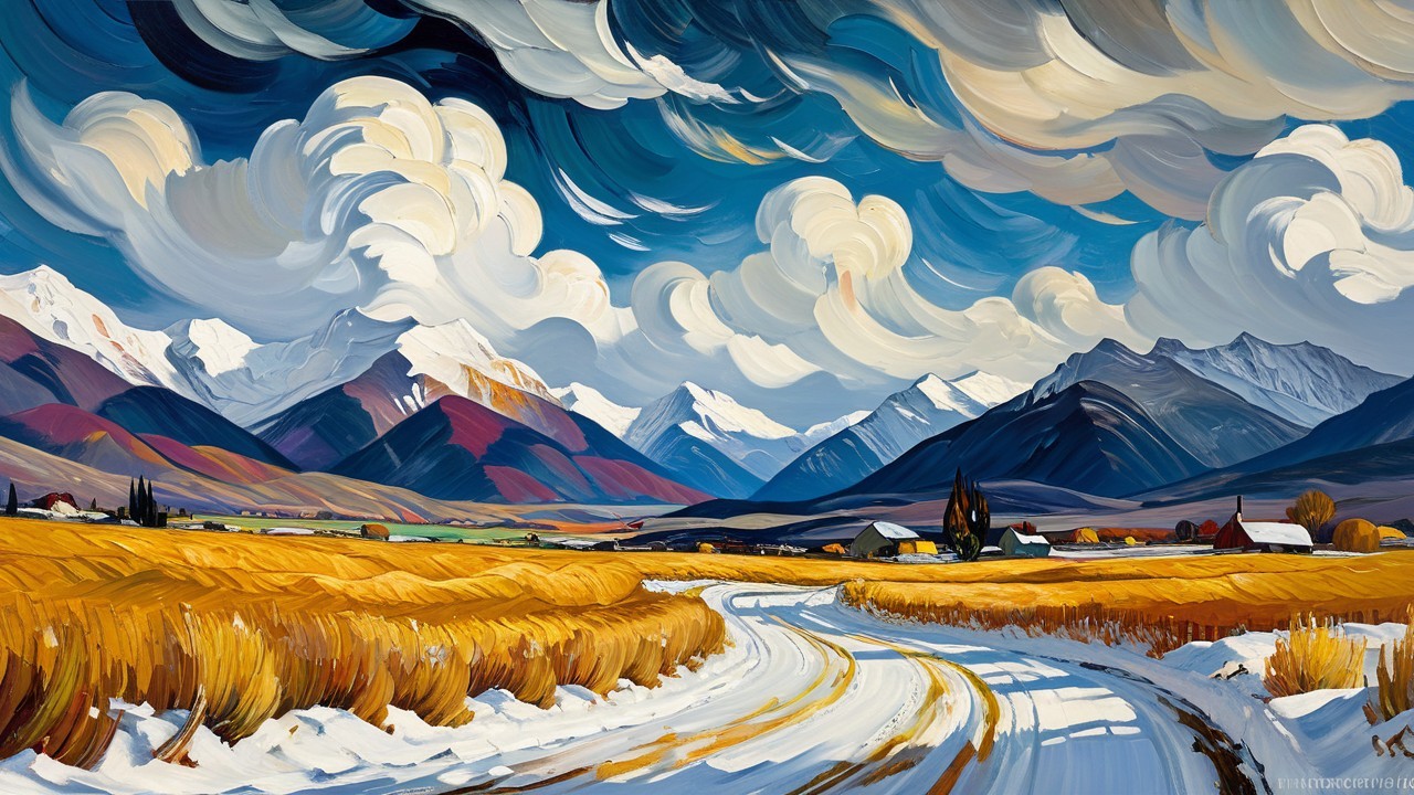 Vibrant Landscape with Golden Fields and Mountains
