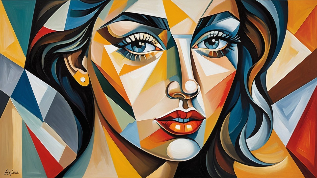 Stylized Female Portrait with Geometric Shapes and Colors
