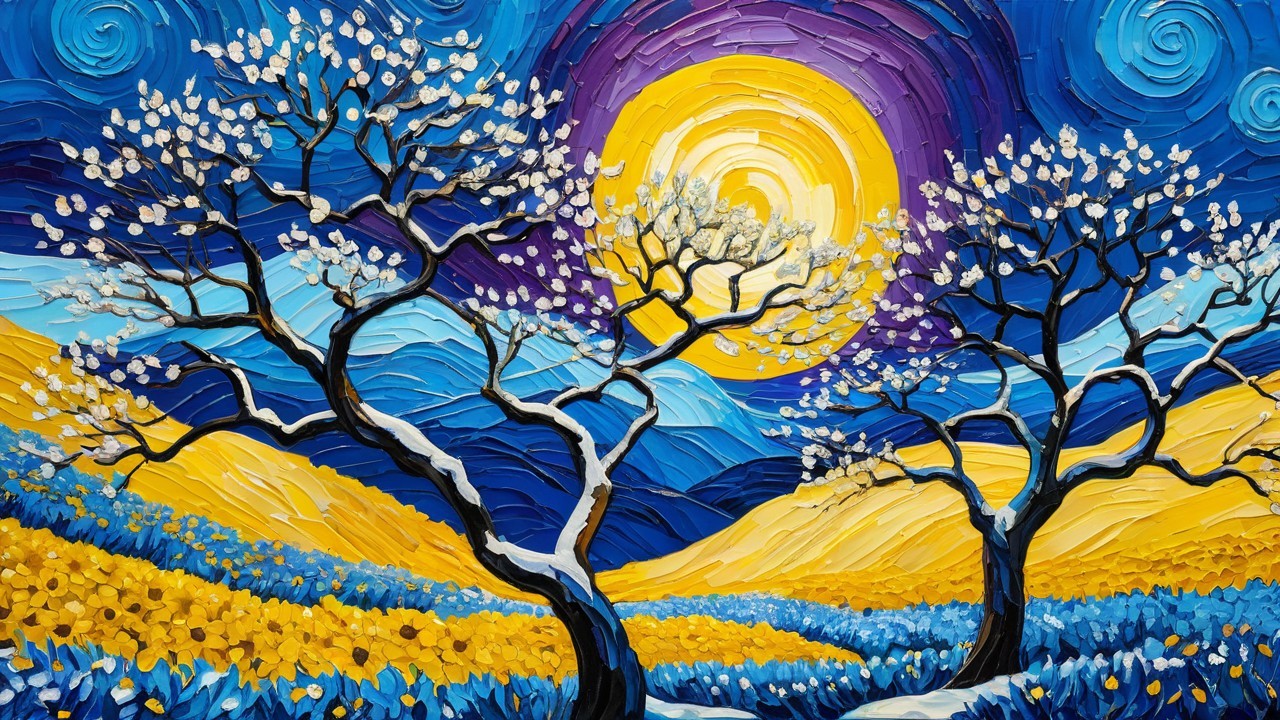 Impressionistic Landscape with Blue and Yellow Palette