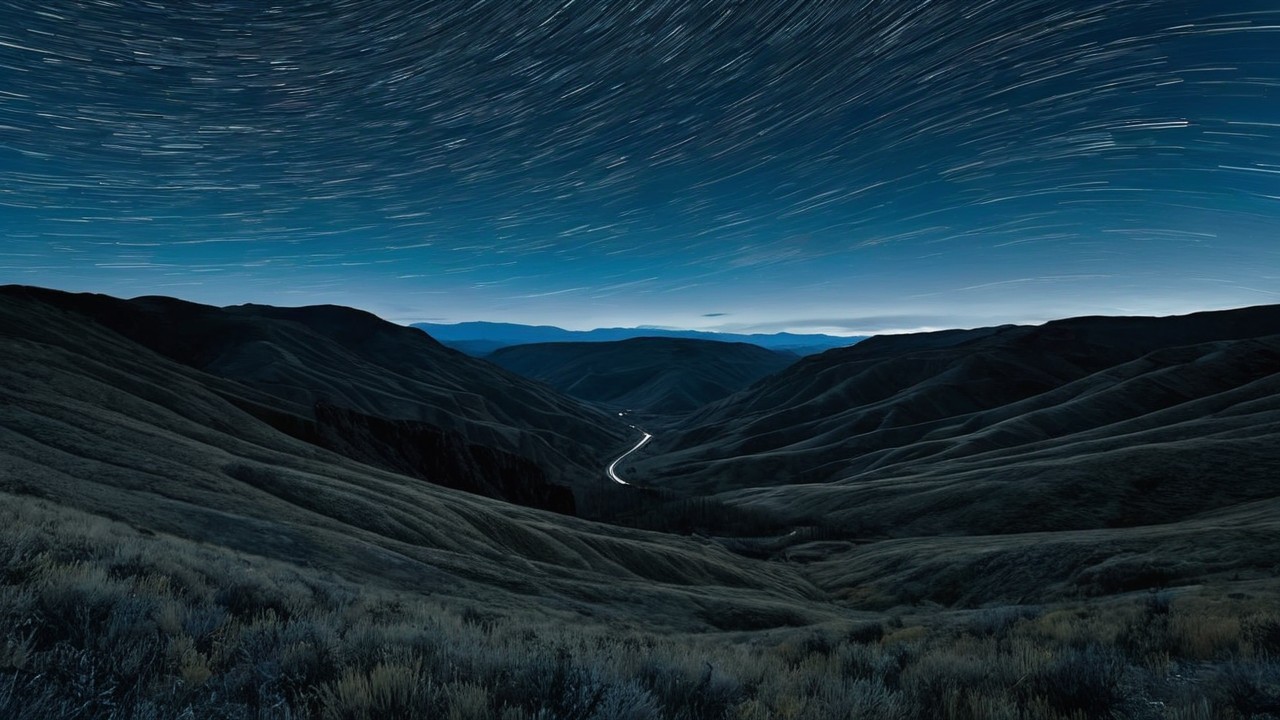 Serene Night Landscape with Starry Sky and Hills