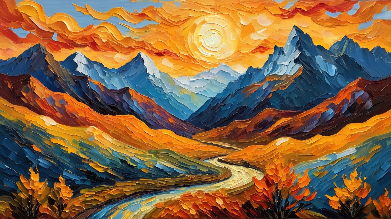 Vibrant Landscape with River and Majestic Mountains