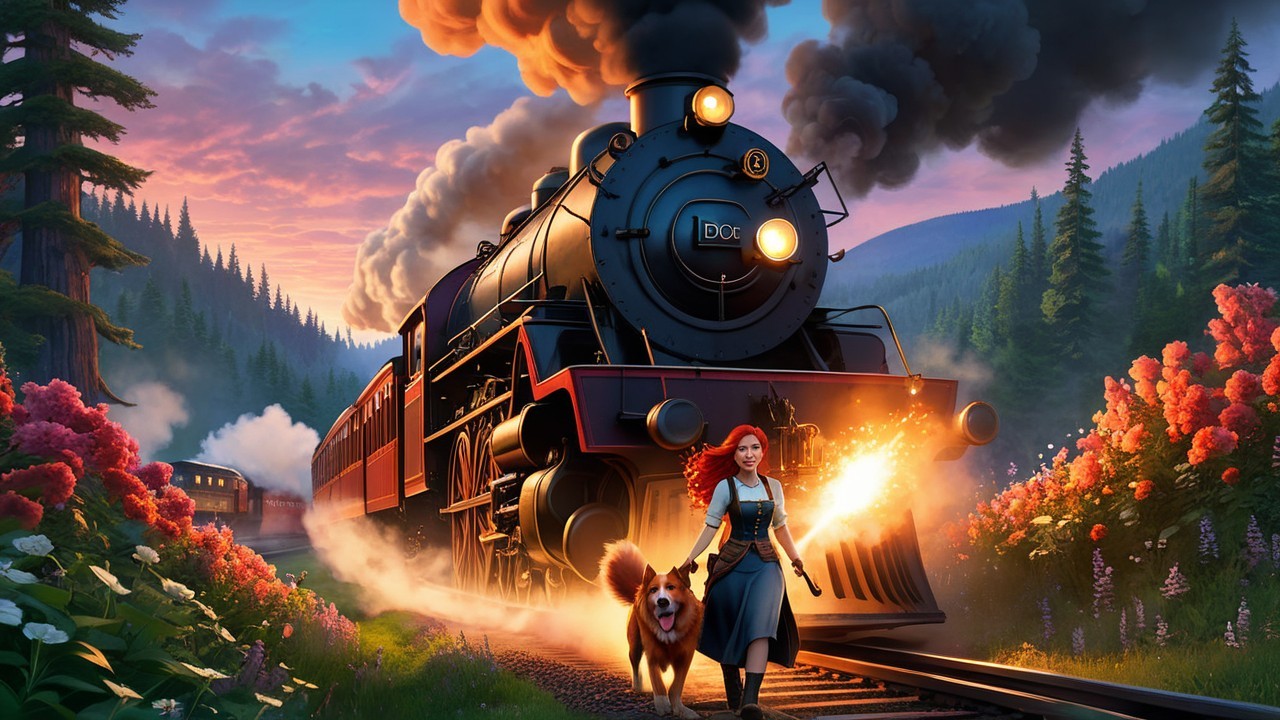 Steam Locomotive in Scenic Landscape at Sunset