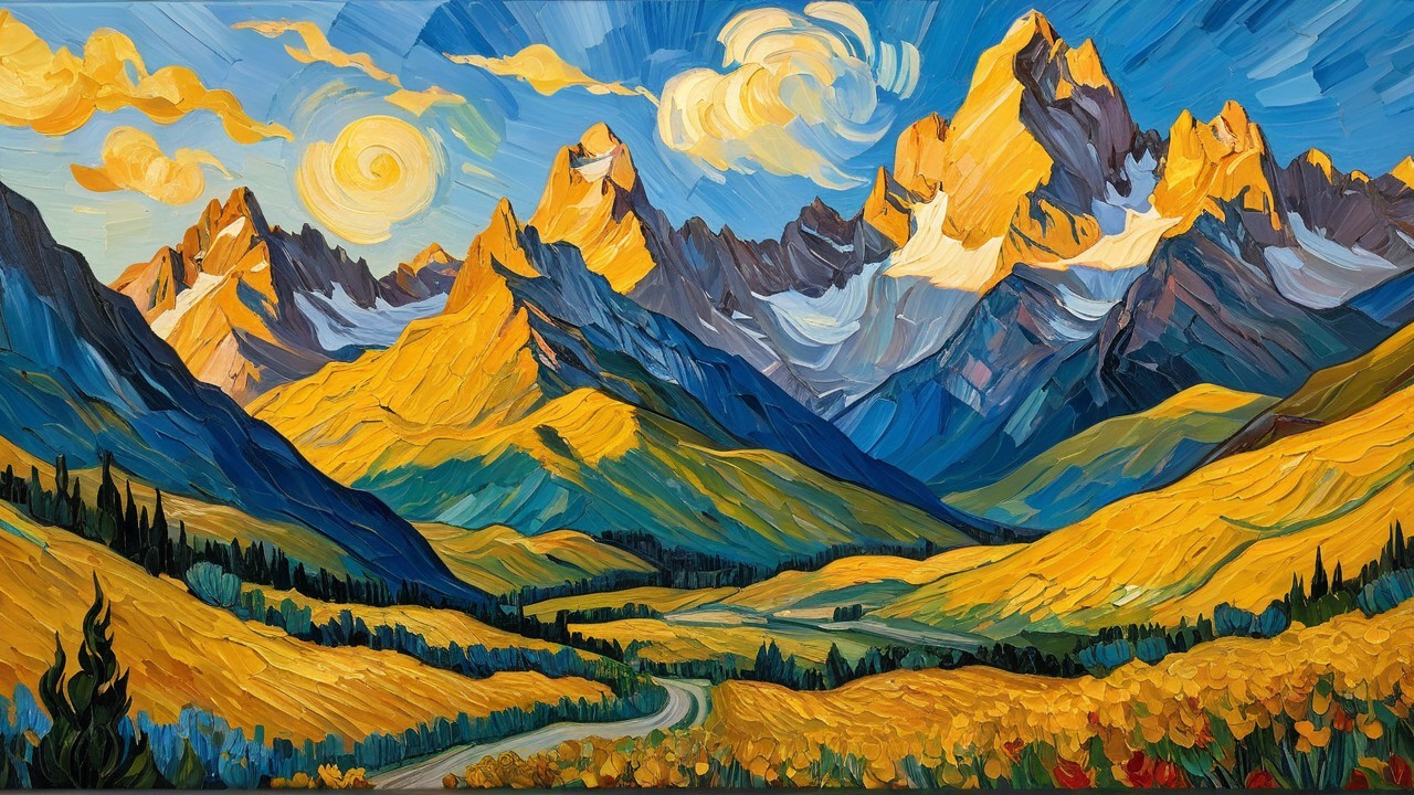 Autumn Mountain Landscape with Snow-Capped Peaks