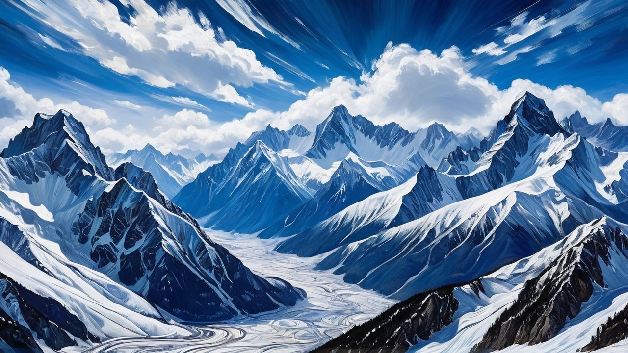 Panoramic Oil Painting of Mountainous Landscape