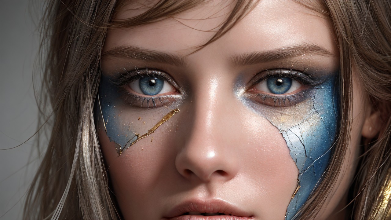 Close-up Portrait of a Young Woman with Blue Eyes