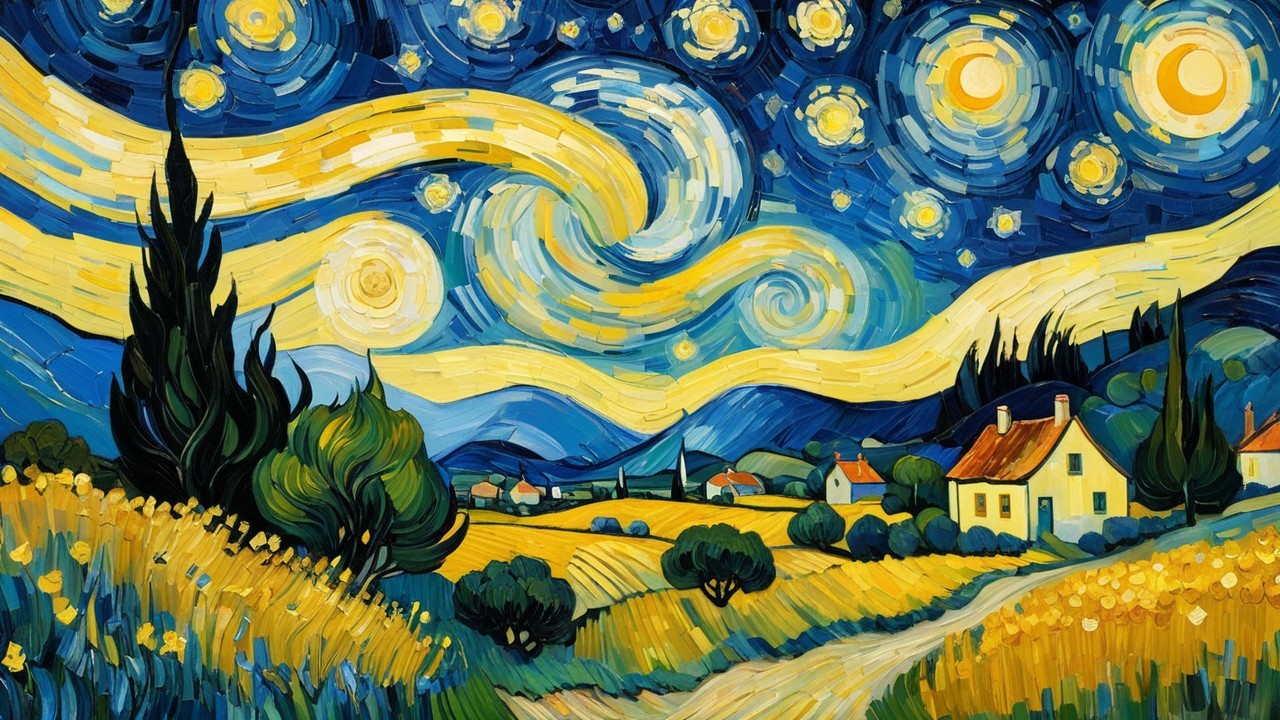 Vibrant Night Sky Over Serene Wheat Field Landscape