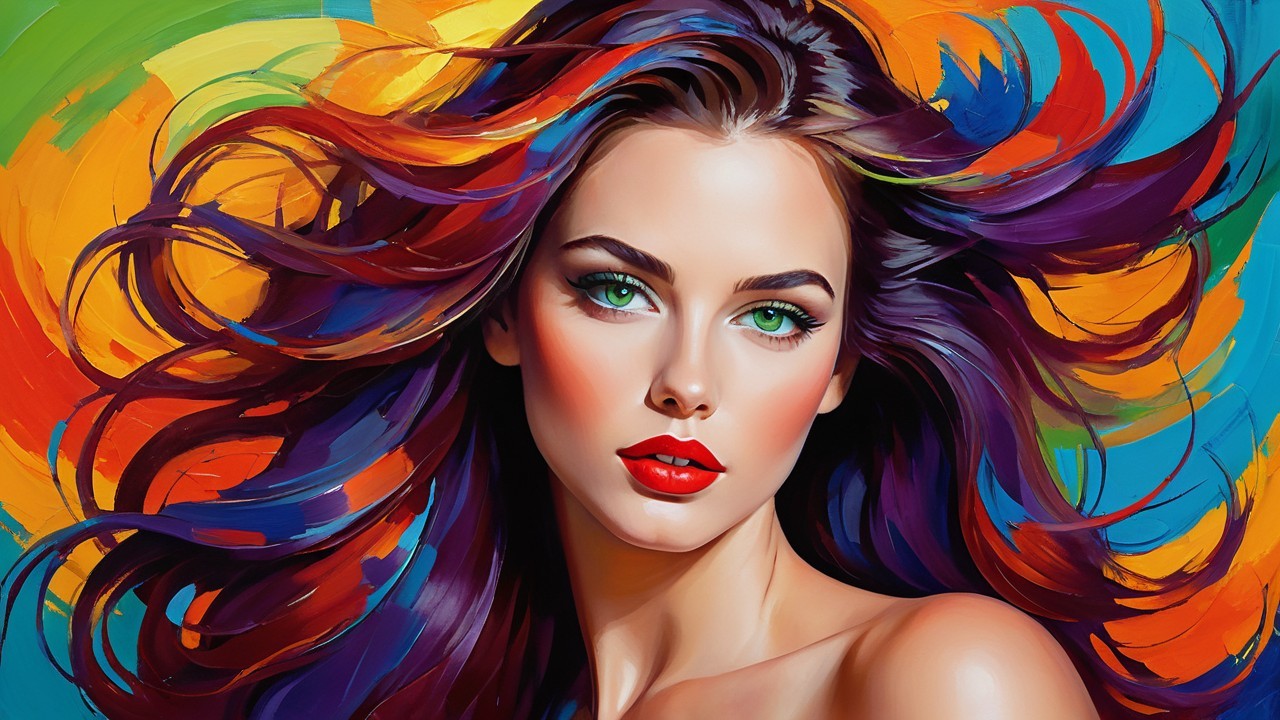 Vibrant Portrait of a Woman with Colorful Hair