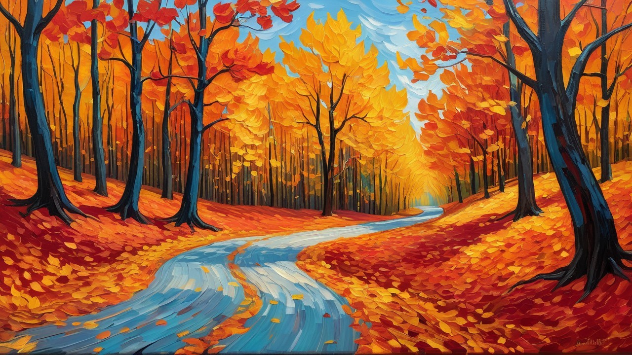Vibrant Autumn Forest Path with Colorful Foliage