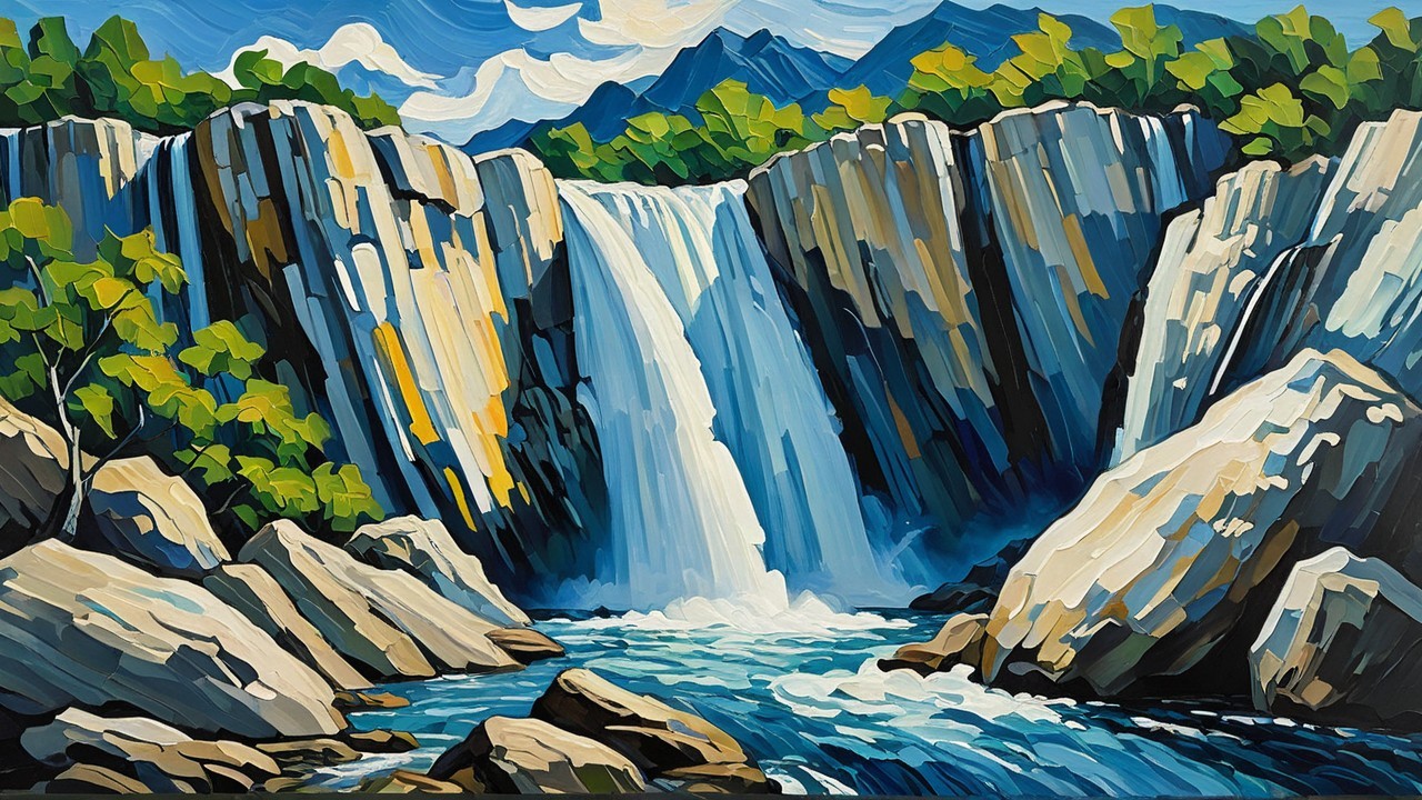 Impressionistic Painting of a Majestic Waterfall Scene