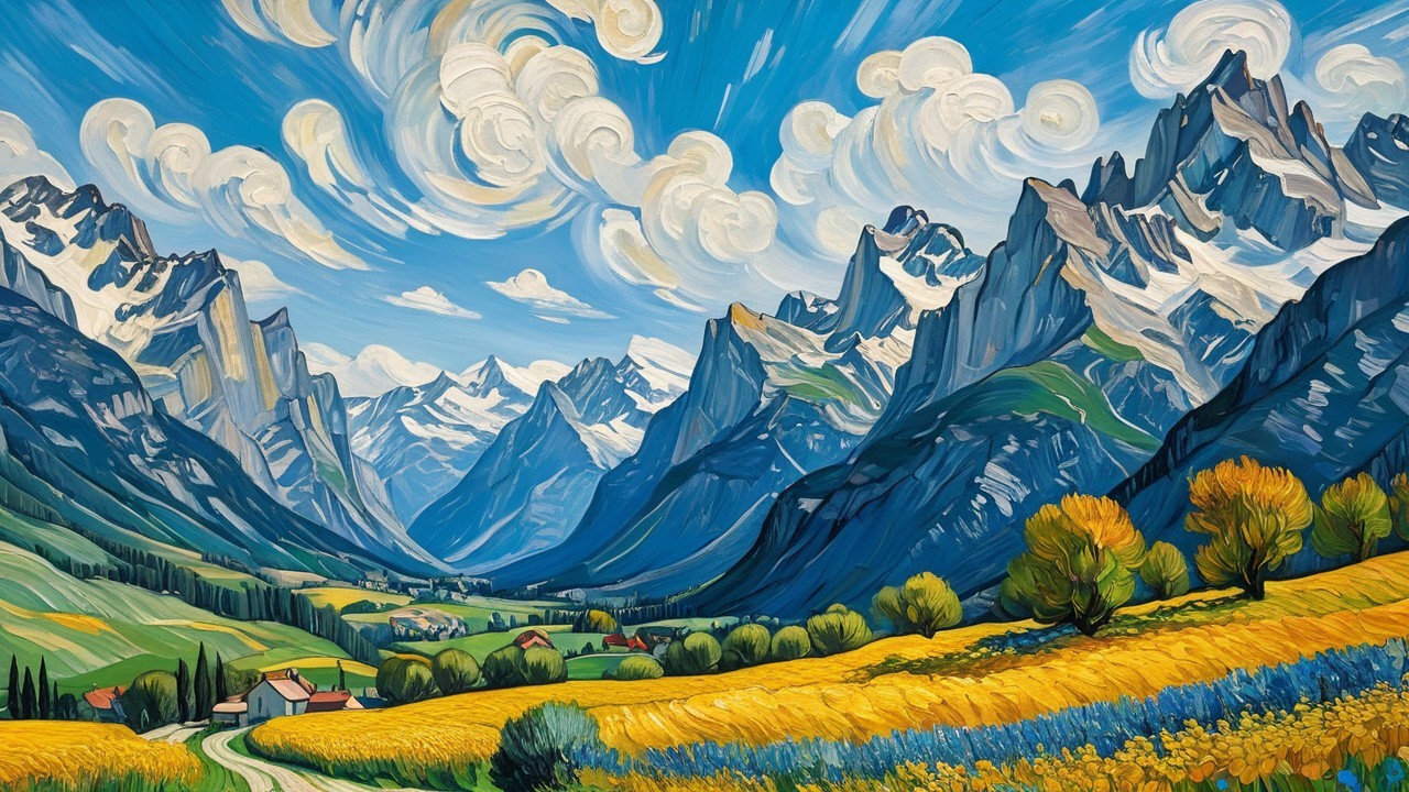 Vibrant Landscape with Mountains and Colorful Valley