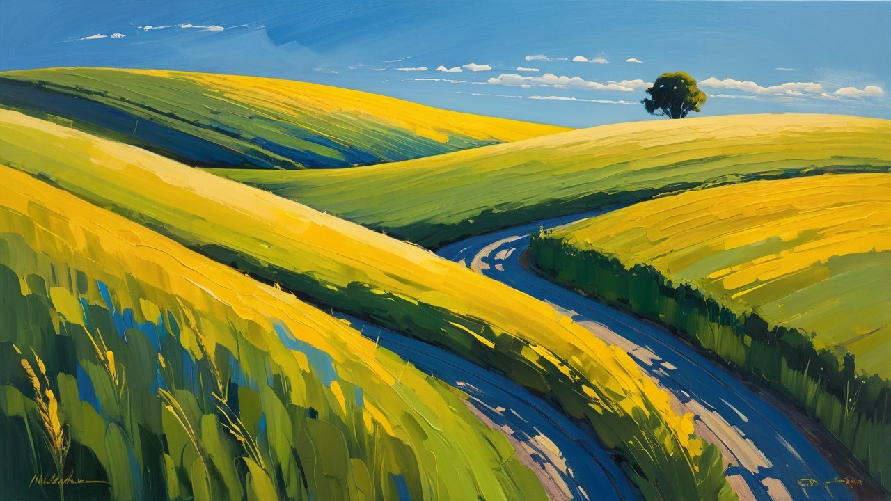 Vibrant Landscape of Rolling Hills and Clear Sky