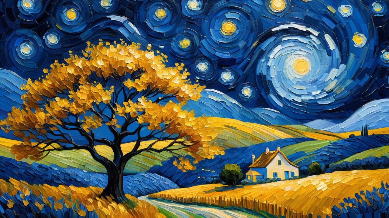 Vibrant Countryside Landscape Under Night Sky