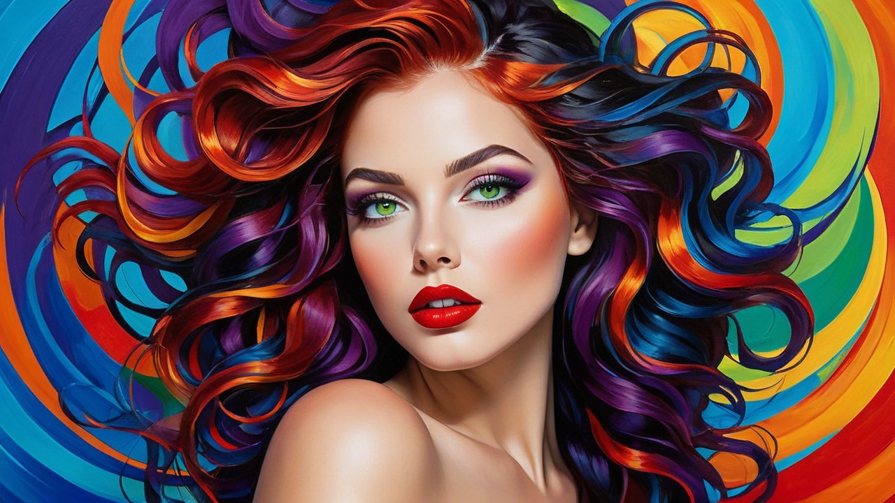 Vibrant Woman with Colorful Hair and Bold Makeup