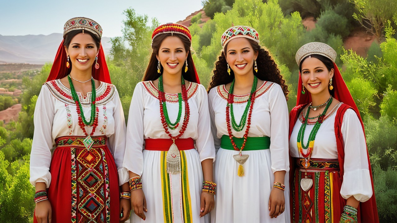 Traditional Attire of Four Women in Vibrant Colors