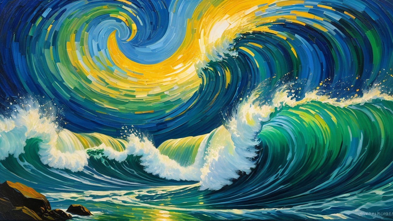 Impressionistic Ocean Scene with Dynamic Waves and Sky