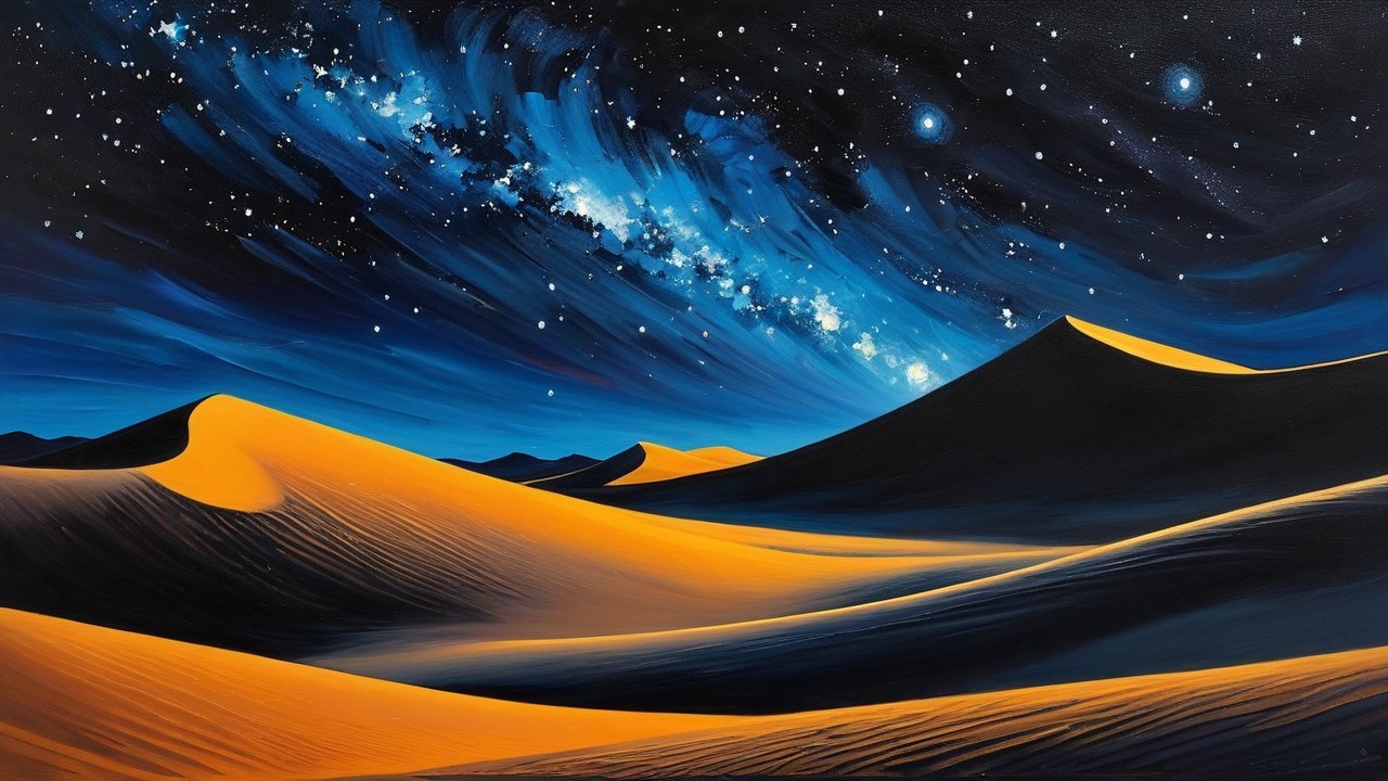Surreal Desert Landscape Under Starry Night Sky