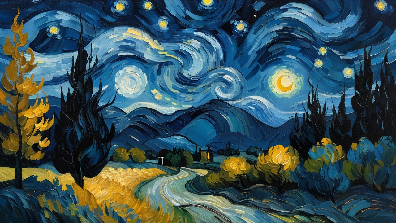 Vibrant Night Sky with Stars and Large Moon Over Hills