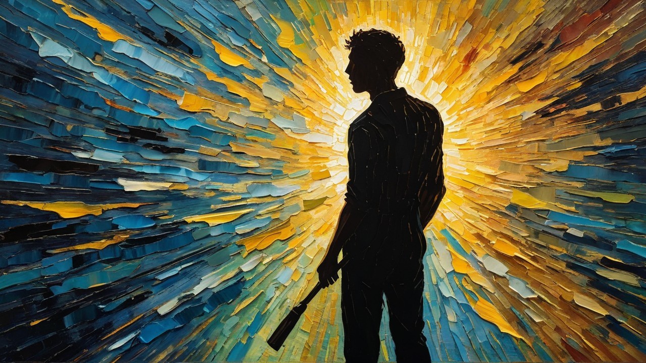 Silhouette Against Vibrant Color Burst Background