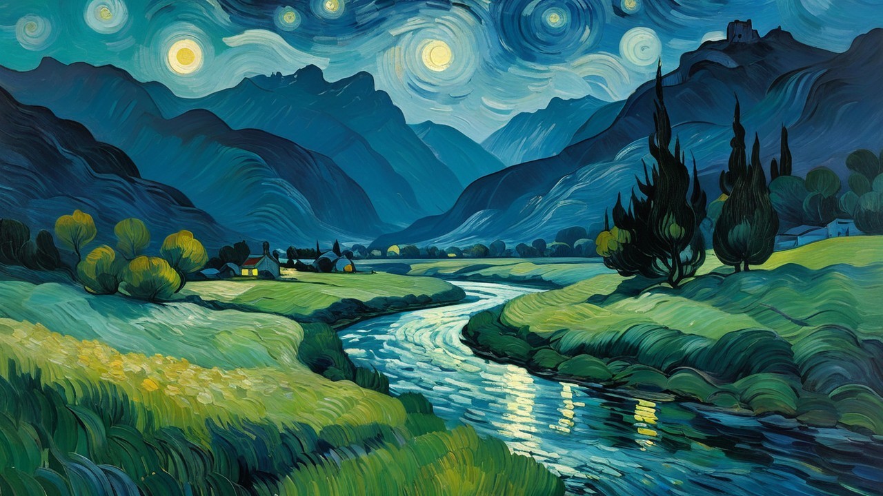Night-Time Landscape with Stars and Tranquil River