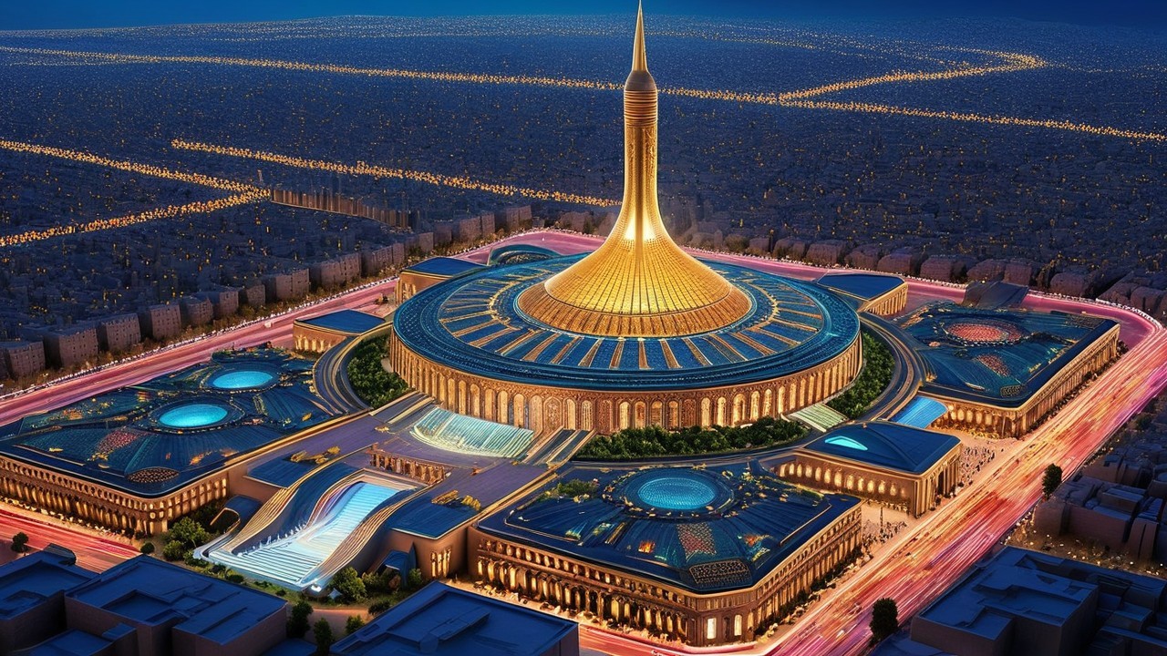 Aerial View of Modern Circular Architectural Structure