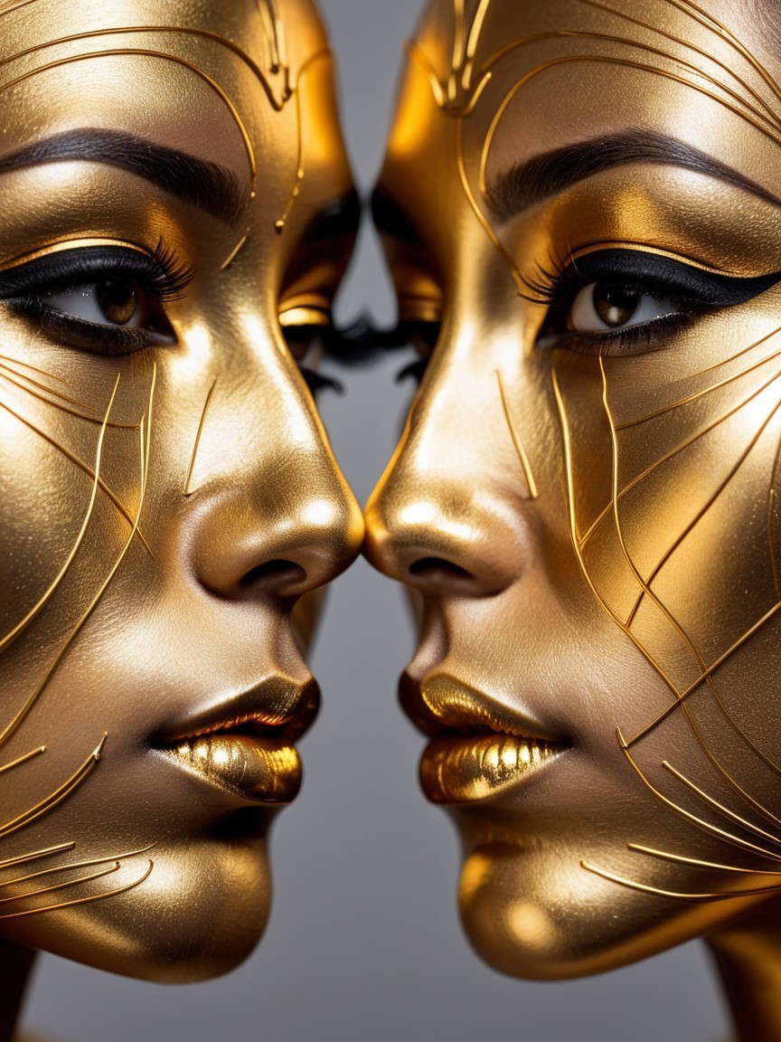 Faces with Gold Makeup and Intricate Designs