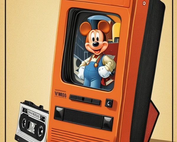 Vintage Orange Television with Classic Cartoon Character