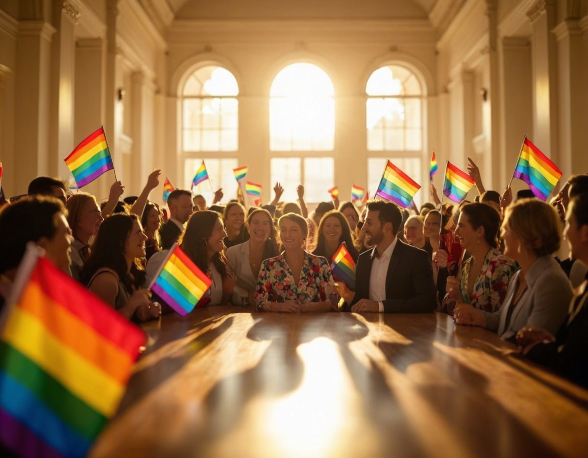 Celebration of Unity and Pride in a Sunlit Hall