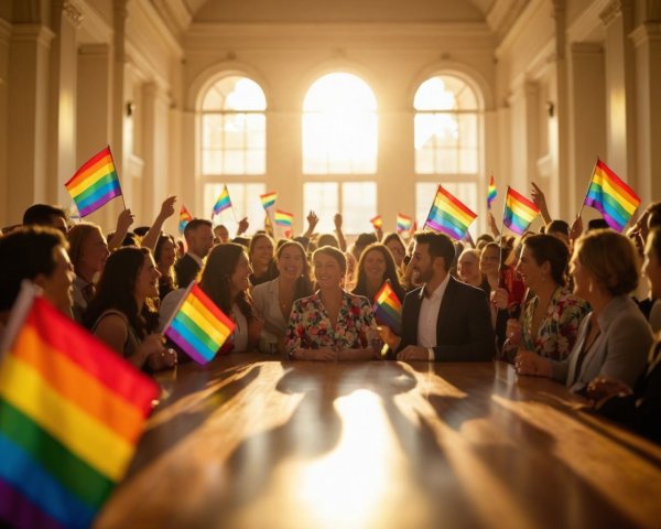 Celebration of Unity and Pride in a Sunlit Hall
