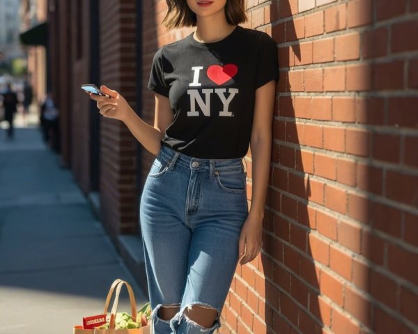 Stylish Young Woman in Urban Setting with Casual Fashion